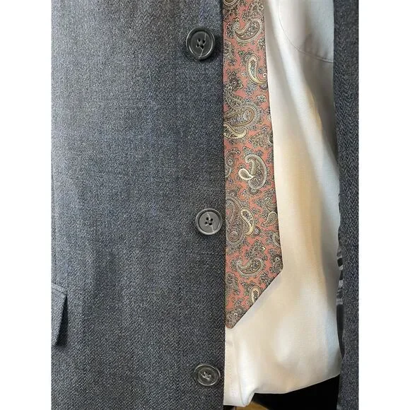 VTG Stafford 42L Wool Cashmere Herringbone Dark Gray Windowpane 3Btn Sport‎ Coat